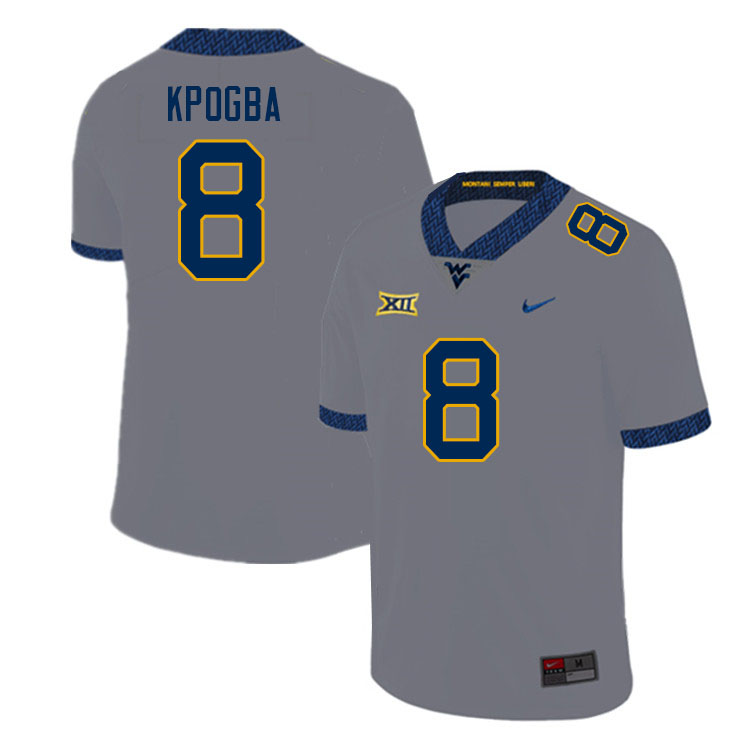 Men #8 Lee Kpogba West Virginia Mountaineers College Football Jerseys Sale-Gray